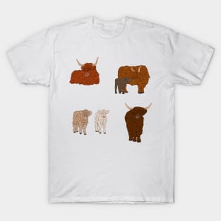 Highland Cows Pattern Transparent White BG T-Shirt